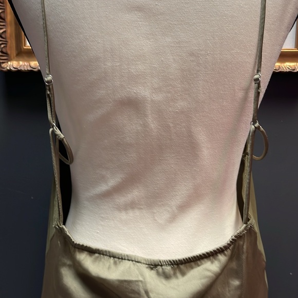FREE PEOPLE Intimately City Cool Midi Slip Dress Olive Satin Sheer Khaki Green L - Picture 9 of 10